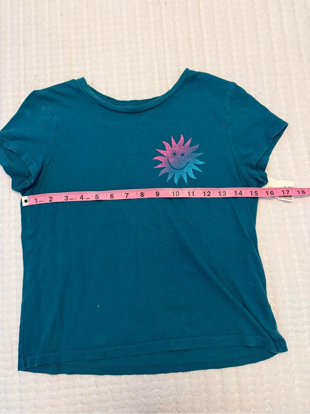Old Navy Kids Teal Short-Sleeve Tee with Pink-to-Blue Sun Graphic